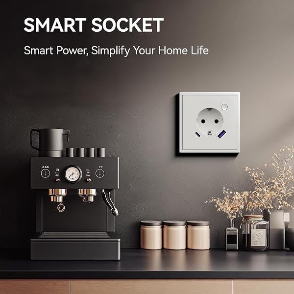 BSEED Enchufe Inteligente con 20W USB y Tipo C,Mate Enchufe Pared Wifi con Medidor Consumo,Control Remoto por APP & Voz,Requiere Cable Neutro,1 Enchufe,Blanco 86mm - 2