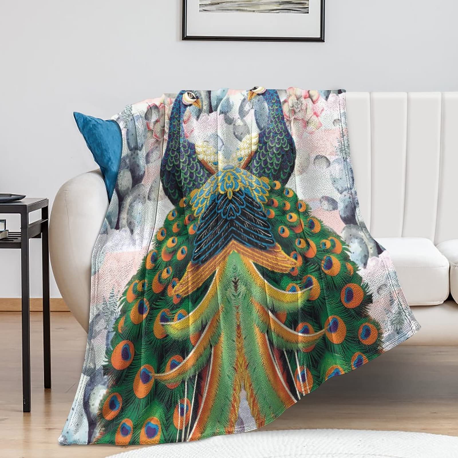 Couverture paon contre le froid jeté de lit confortable pour peau sensible