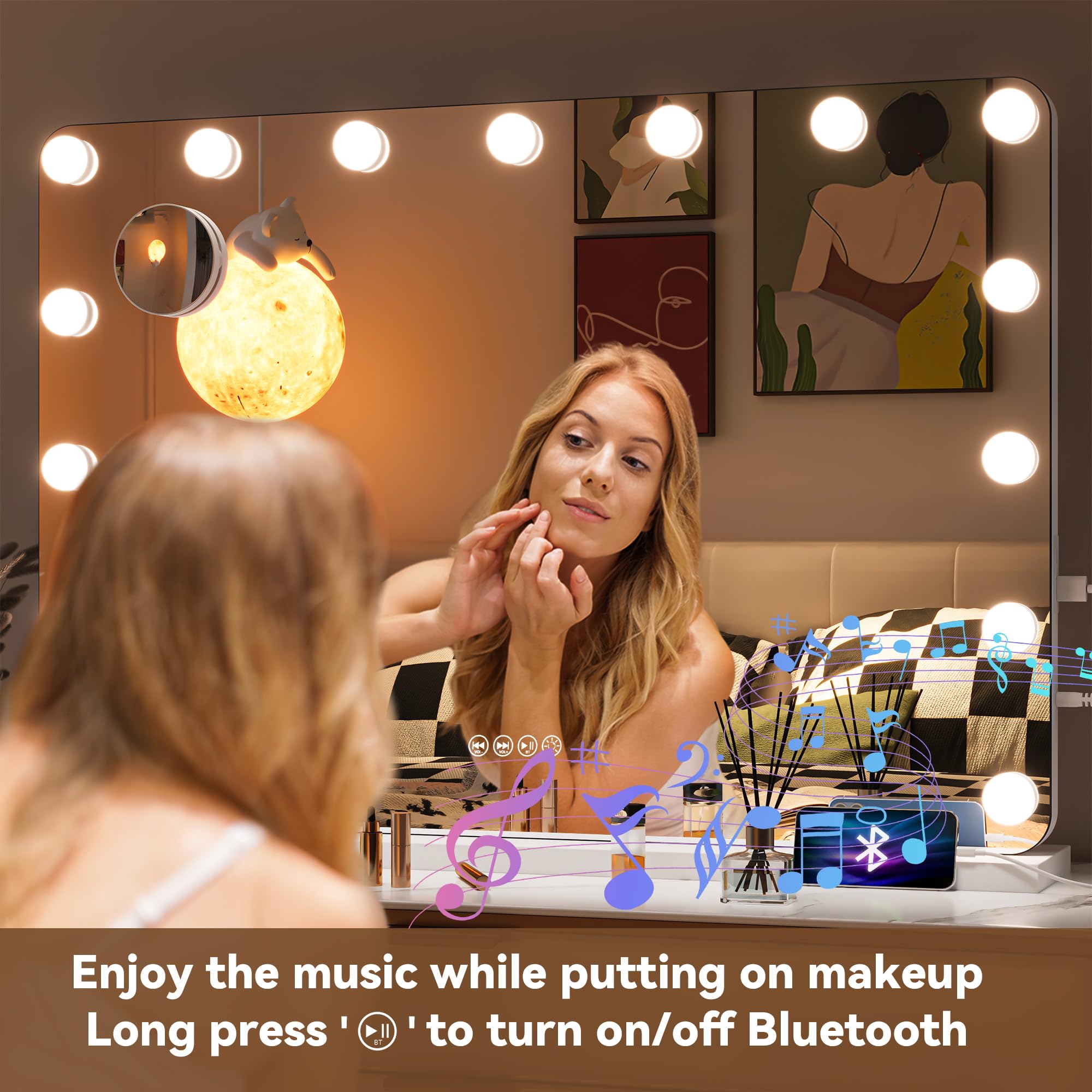 Hasipu LED Makeup Mirror with Bluetooth Speaker and Magnification