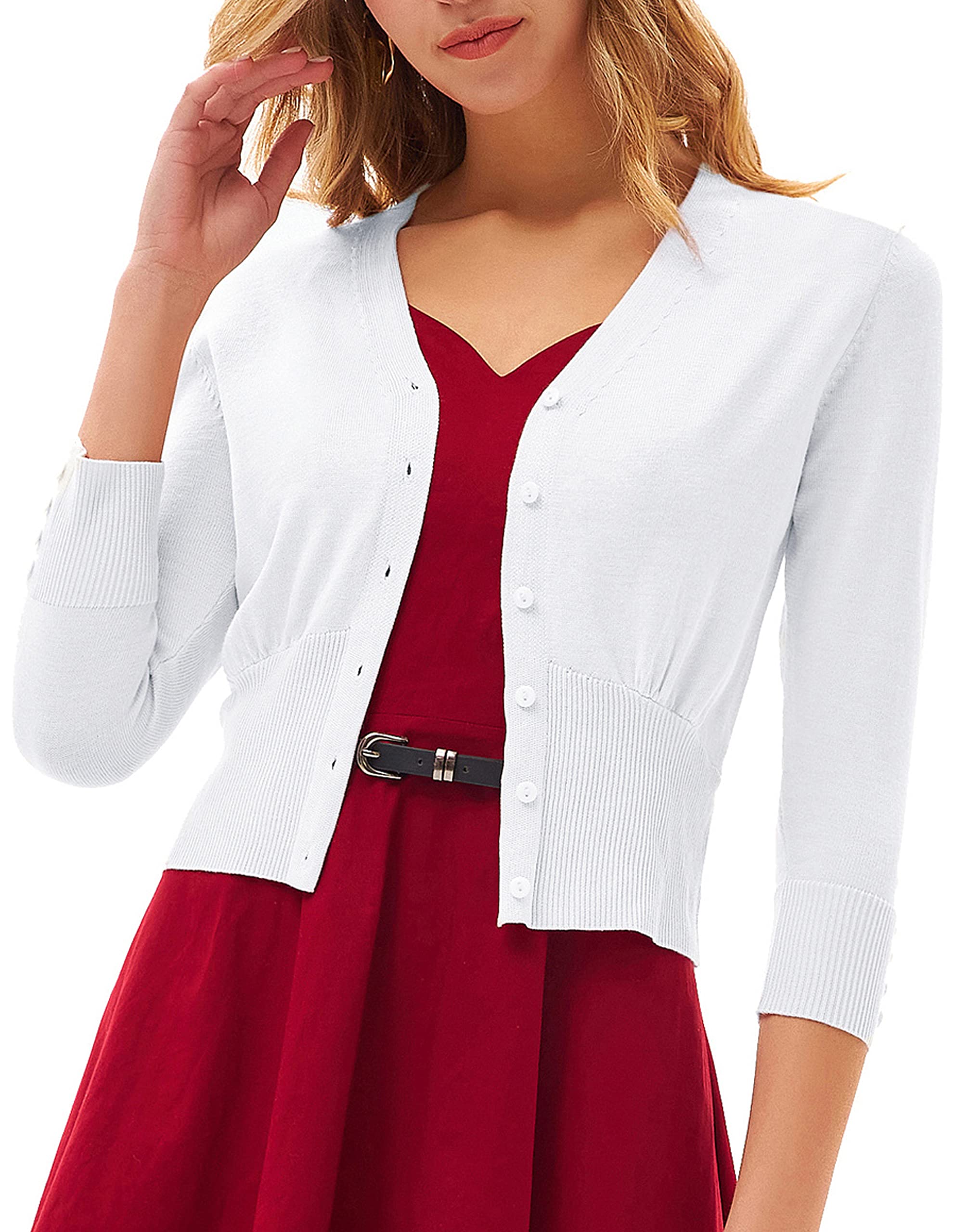 GRACE KARIN Women's Cropped Cardigan V-Neck Button Down Open Front Ribbed Knit Shrug Sweater