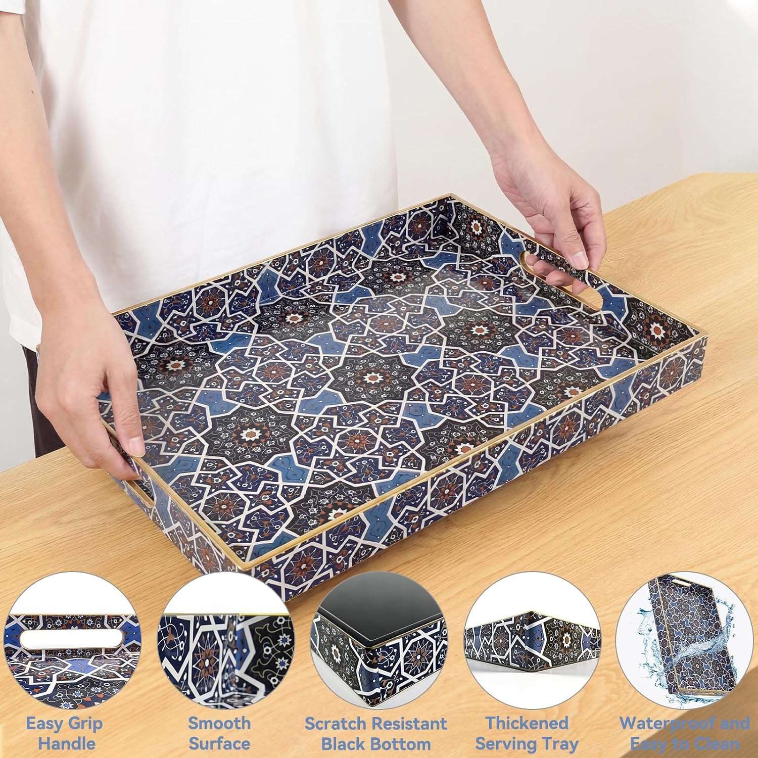 AGIOTA Coffee Table Trays for Living Room Serving Tray with Handles, Modern Large Tray for Ottoman Coffee Table image 5