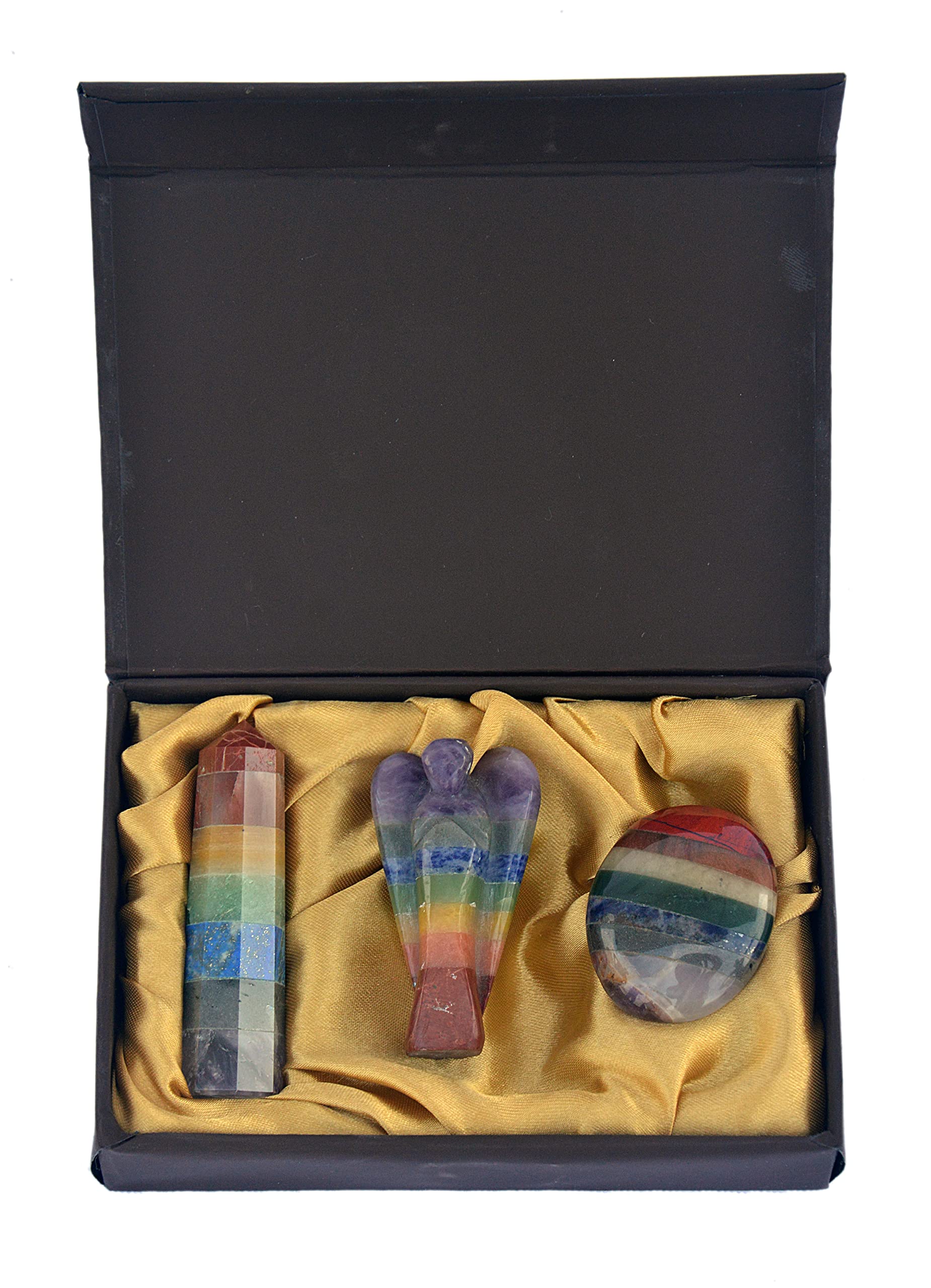 VRIJAN Crystals and Gemstones Healing. Healing Crystals. Seven Chakra Crystal Set of Heart, Worry Stone and Wand. Healing Crystal Gift Set