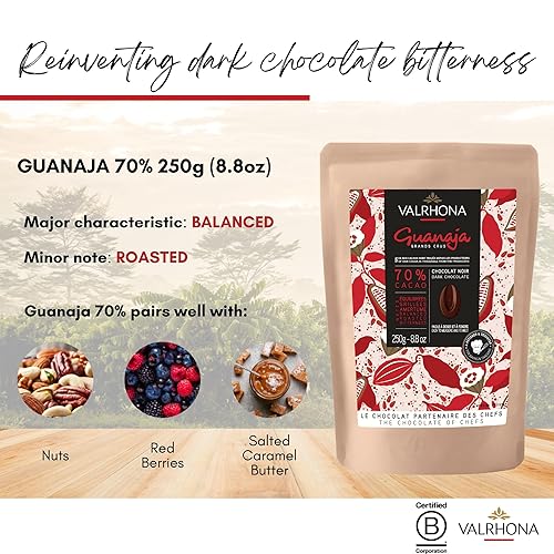 Miniatura 2 de Valrhona Discos de chocolate negro para hornear francés prémium (cinco). Guanaja clásico 70% de cacao. Fácil de derretir. Fácil de picar. Intenso y