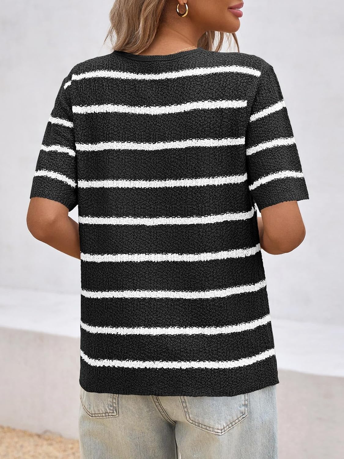 Saodimallsu Women's V Neck Short Sleeve Knit Sweater Top - Image 5