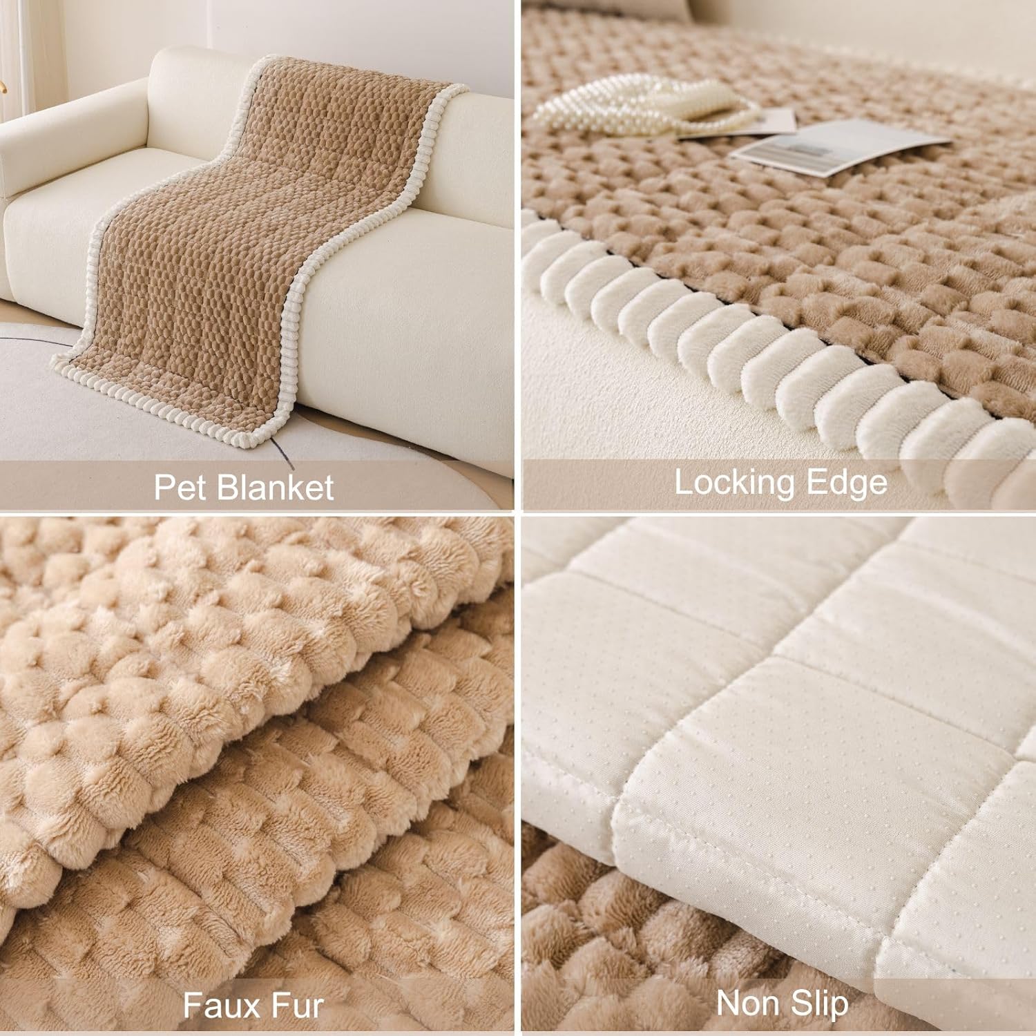 Faux Fur Couch Cover for Dogs Washable, Soft Cozy Non Slip Sectional Sofa Cover, Pet Couch Covers for 3 Cushion Sofa L Shaped, Furniture Protector for Pets Kids(Coffee,28"x59")