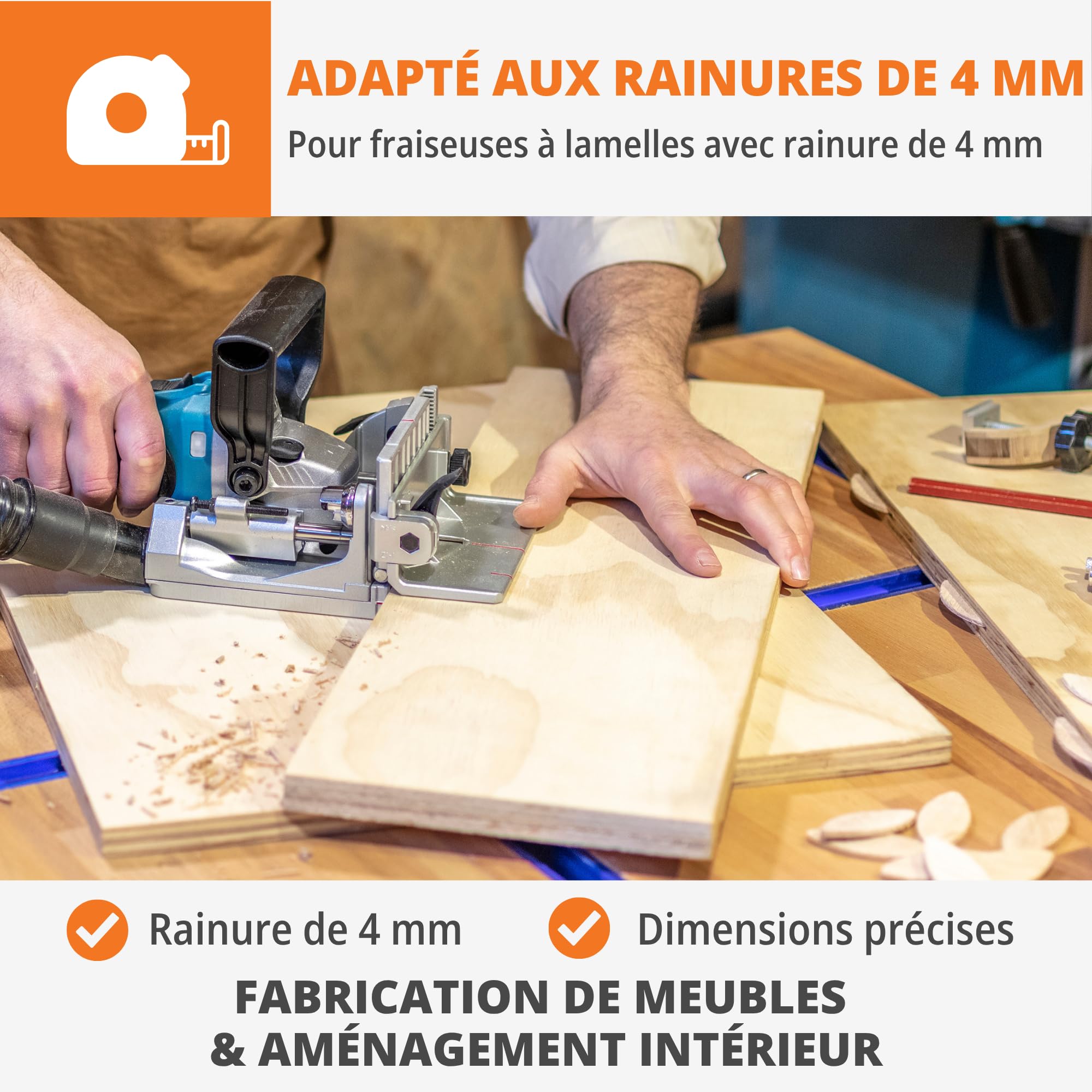 WFix Lamelles d’assemblage Assortiment en bois 0 10 20, 500 pièces,hêtre massif FSC, pour rainure 4 mm, assemblages bois précis pour meubles, cadres et onglets, triées par taille