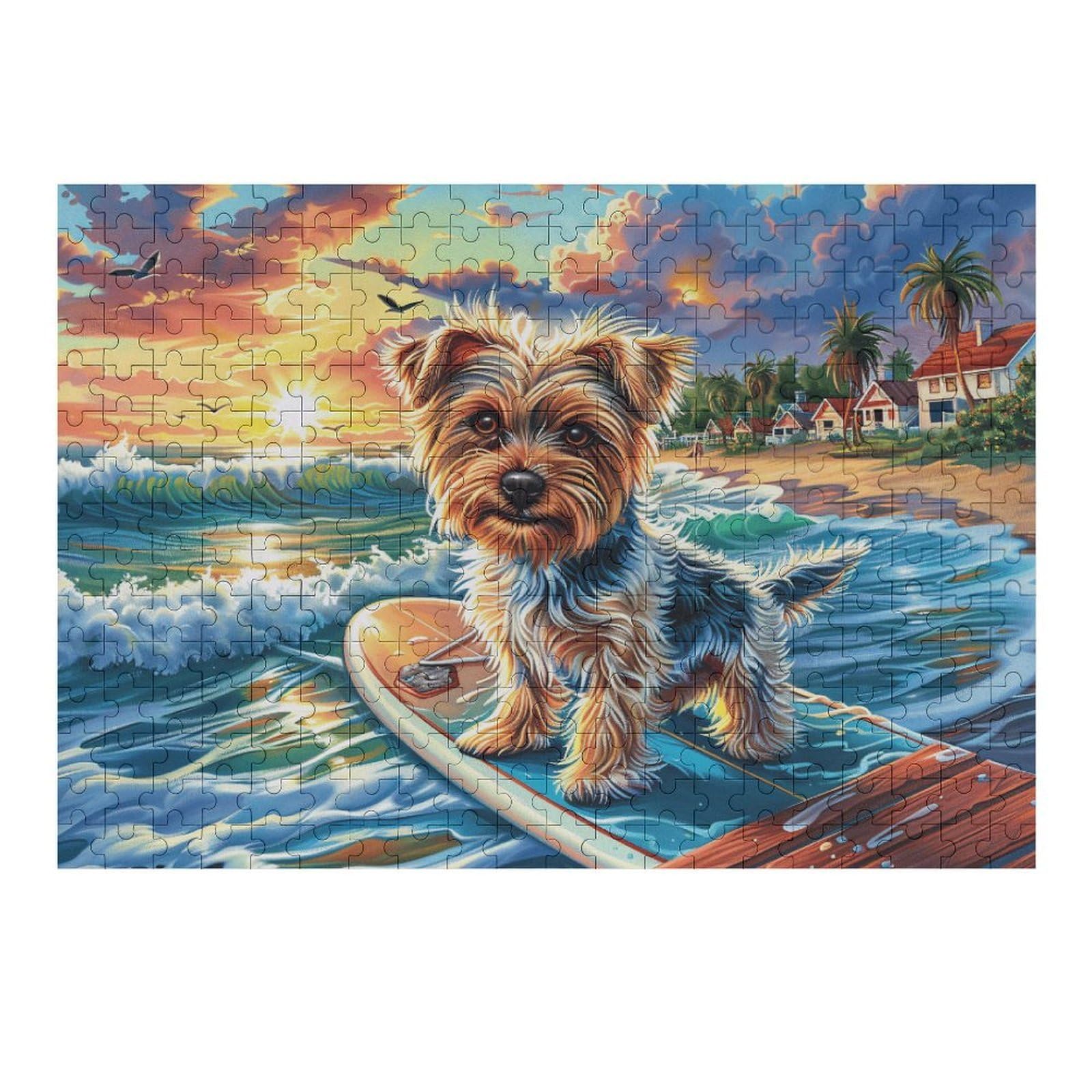Surfing Yorkshire Terrier Dog 300 Piece Jigsaw Puzzle for Adults Solo Leisure Time Challenging Fun No Dust Pieces Great Gift for Puzzle Enthusiasts 300 PCS
