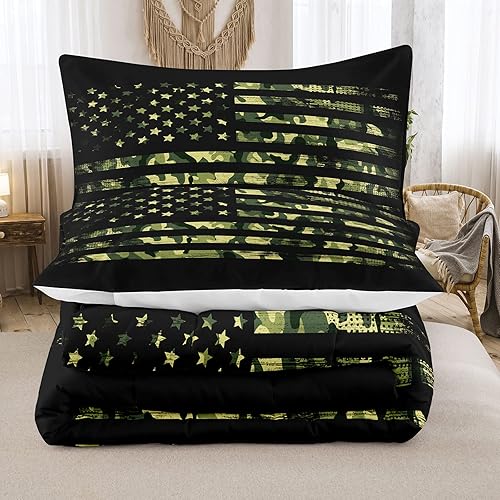 Miniatura 4 de NINENINE Juego de ropa de cama de edredón de bandera estadounidense tamaño matrimonial para niños y adolescentes, juego de ropa de cama con patrón