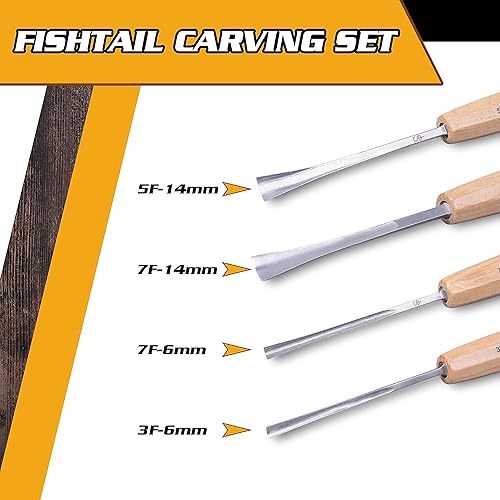 Miniatura 2 de Herramientas de tallado de madera de alta calidad, juego de 4 cinceles y gubias de cola de pez, herramientas de carpintería de acero CR-V 60, juego