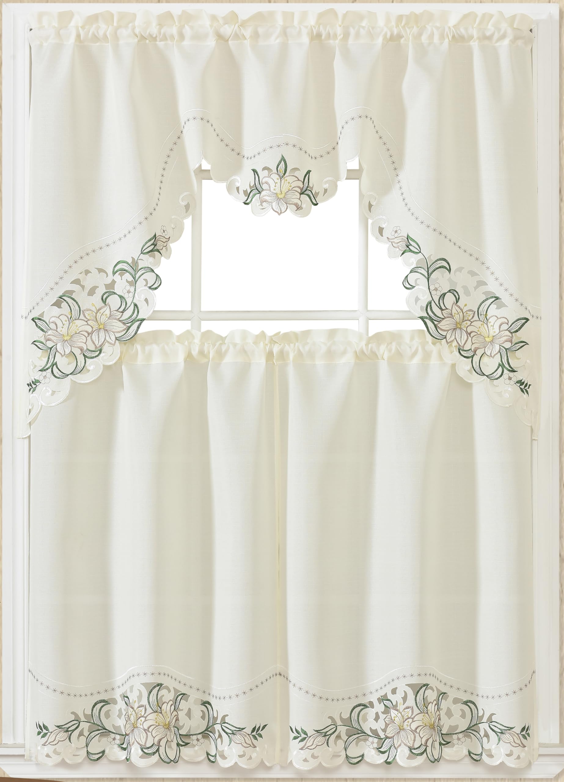 Colorful Lily Fragrance Kitchen Curtains - 3pc Set -2 Colorful Lily Fragrance Kitchen Curtains - 3pc Set -2