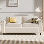 Mjkone Queen Size Pull Out Sofa Bed with Nailhead Armrests, Sleeper Sofa Bed with Thickened Cushions and 3.2” Foam Mattress, 2-in-1 Convertible Sleeper Couch Beds for Living Room Guest Room, Beige