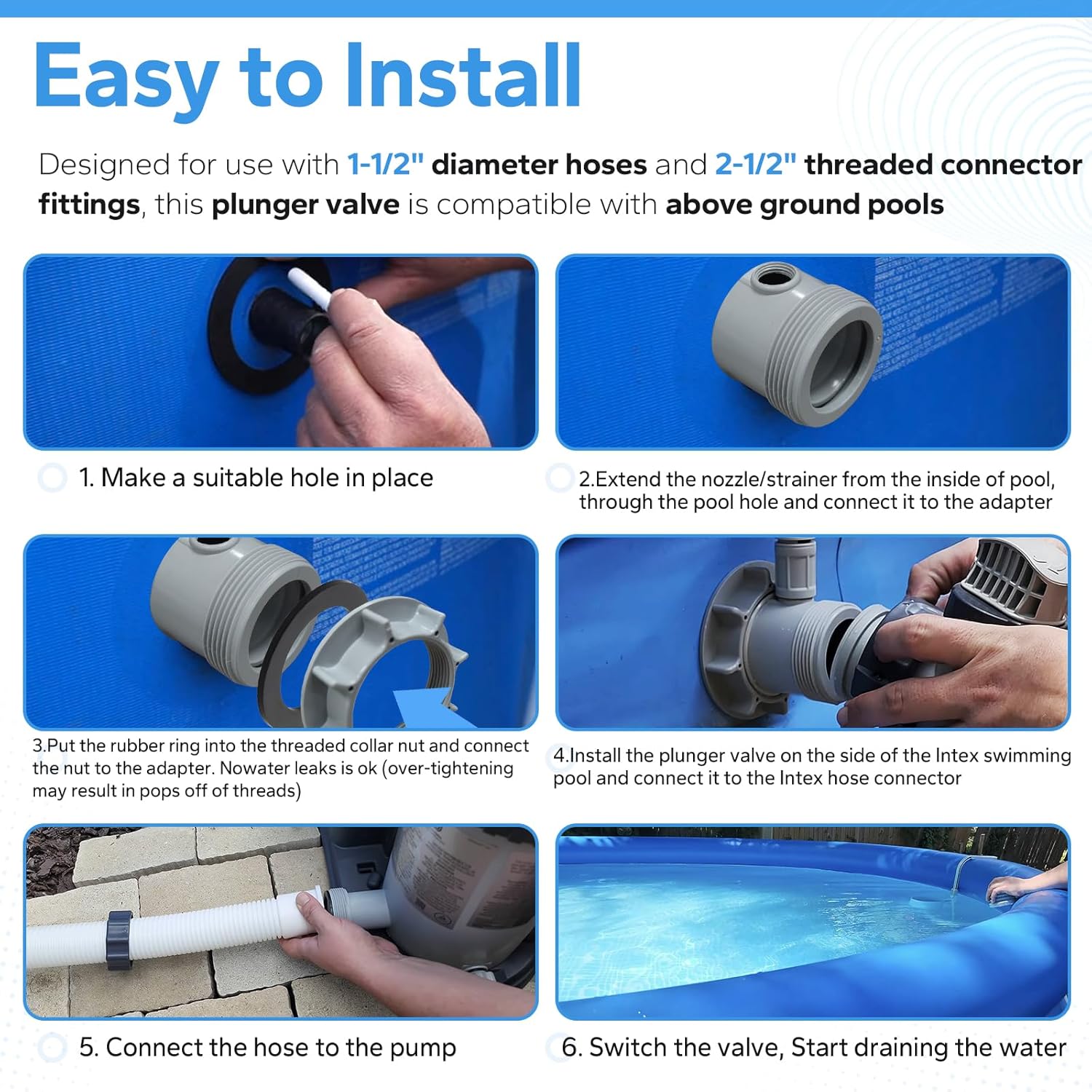 12355 Large Inlet Air Nozzle with Hose Compatible with Intexx 1900-2450gph Pumps, Pool Inlet Air Nozzle for Intexx 18' and Larger Pools, Strainer Grid Inlet Water Jet Nozzle Kit, Pool Replacement Part
