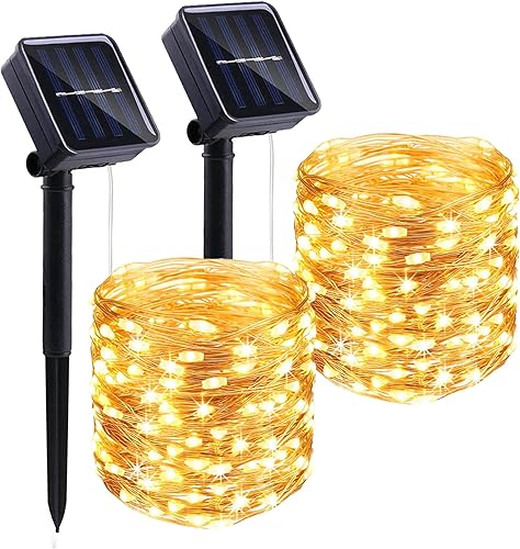 LIGHTOP Guirnalda de luces solares para exteriores, impermeables, alambre de cobre, paquete de 2 unidades de 33 pies, 100 LED para Navidad, Pascua,