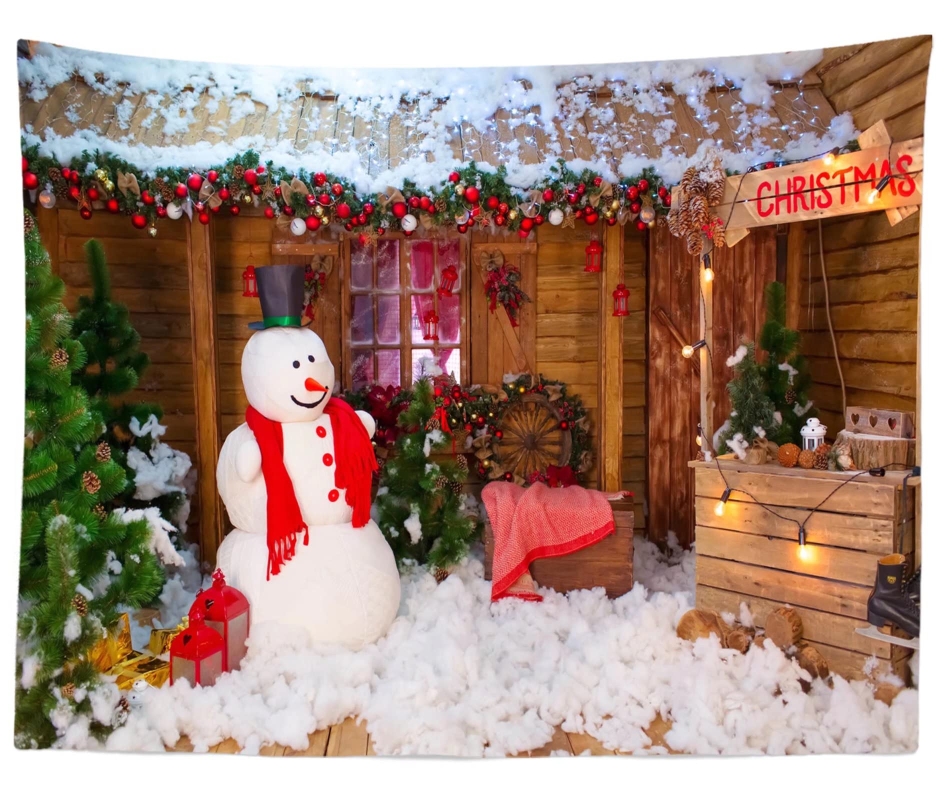 Weihnachts-Fotohintergrund Aus Stoff – 185x110 Cm, Mit Schneemann-Motiv, Für Fotobox, Partydekoration Oder Wanddeko