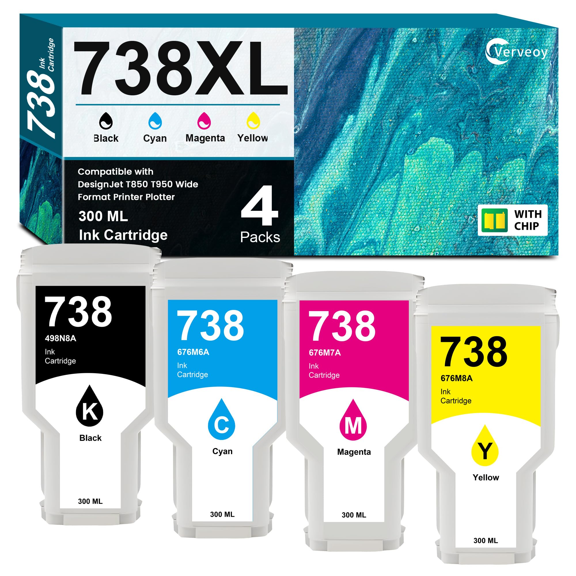 HP738純正インク　合計5個　期限2027/MAY〜2027/AUG Amazon.com: 738 738XL 300ml Ink Cartridge Set with Chip for 498N8A