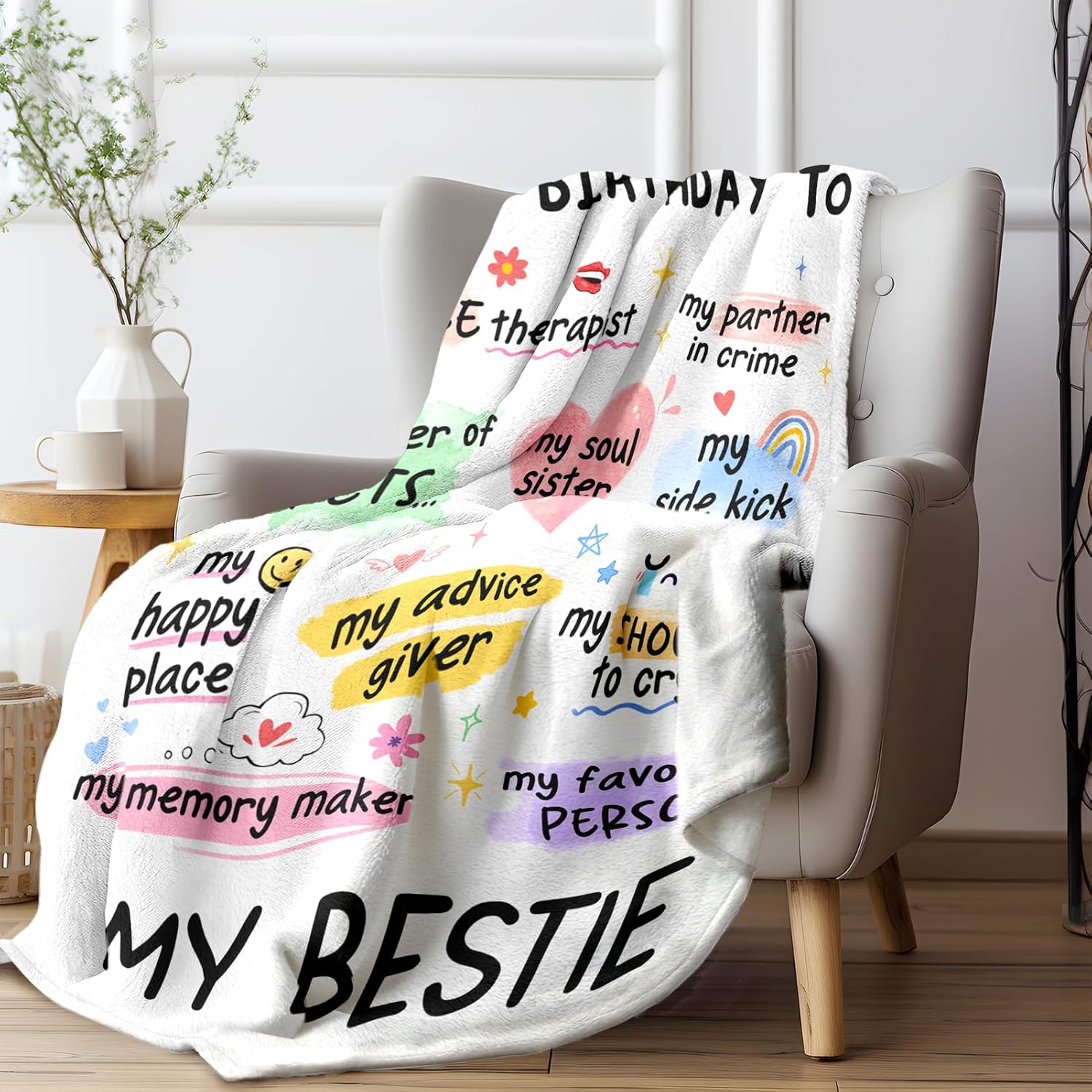 Best Friend Bestie Birthday Gifts for Women, Soft Flannel Blanket, Friend Birthday Gifts for Women Friendship, Happy Bday for Bestie BFF, 50'' x 60'' - Image 5