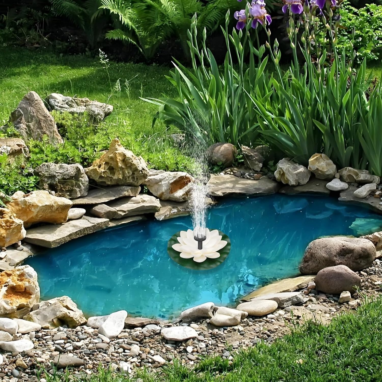 Solar-Powered Floating Fountain, Lotus Design For Outdoor Gardens, Monocrystalline Silicon With Nozzles For And Birdbaths