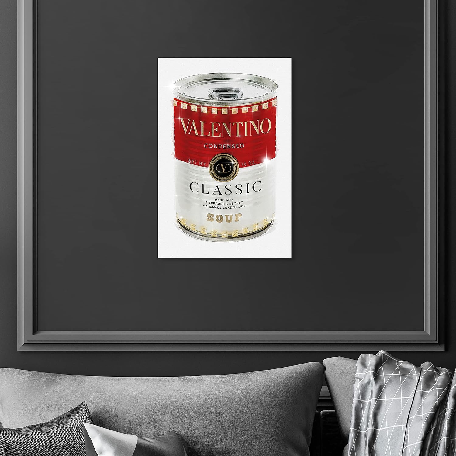 Oliver Gal Fashion and Glam Contemporary Canvas Wall Art Rockstud Soup Ready to Hang Home Decor 15.0 x 10.0 Red and White Canvas Art for Kitchen