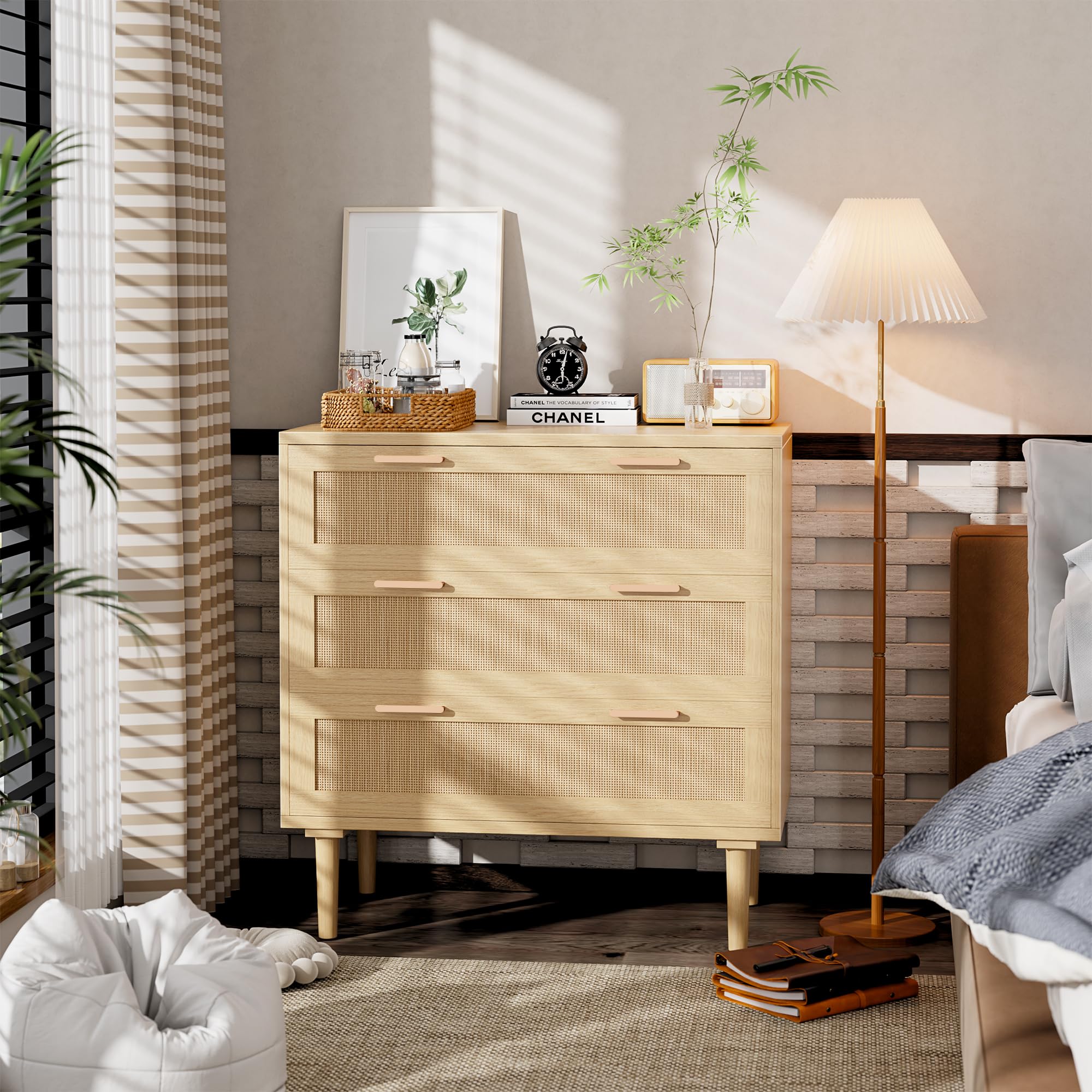 Amazon.com: Incbruce 3 Rattan Drawer Dresser for Bedroom, Natural ...