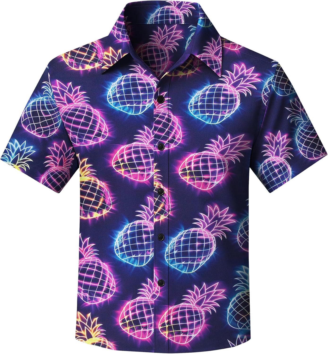 Yoimira Boys Hawaiian Shirt Neon Tropical Print Short Sleeve Button Down for Kids Age 7-14
