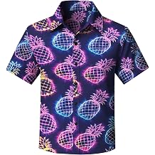Yoimira Boys Hawaiian Shirt Neon Quick Dry Tropical Top 7-14 Years | Boys neon Hawaiian shirt with quick dry fabric, 3D tropical print, short sleeves for beach, vacation, luau and summer wear