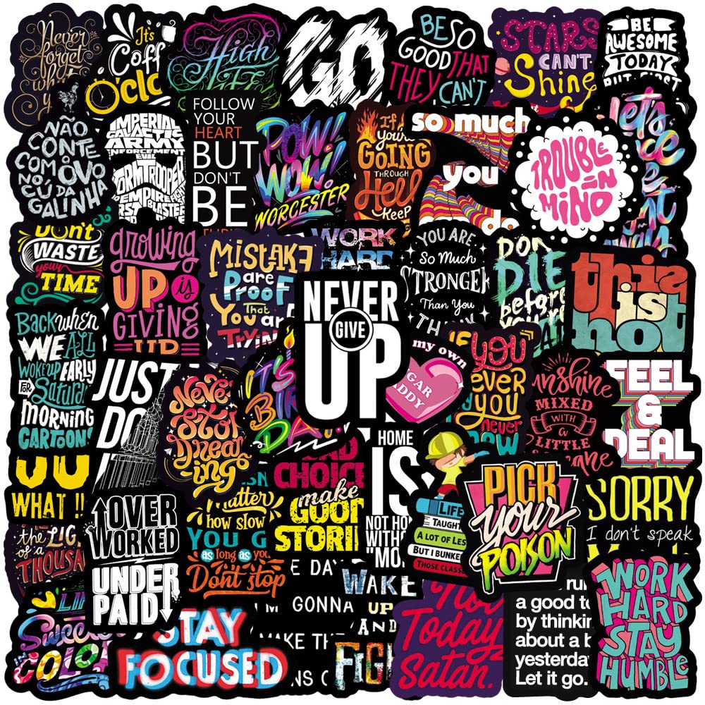 Lylsdsb Inspirational Quotes Stickers Pack Of 50 Waterproof Black Motivational Stickers For Water Bottle Skateboard Mobile Phone Car Laptop Scrapbooking Luggage Vinyl Decals For Teenagers Children