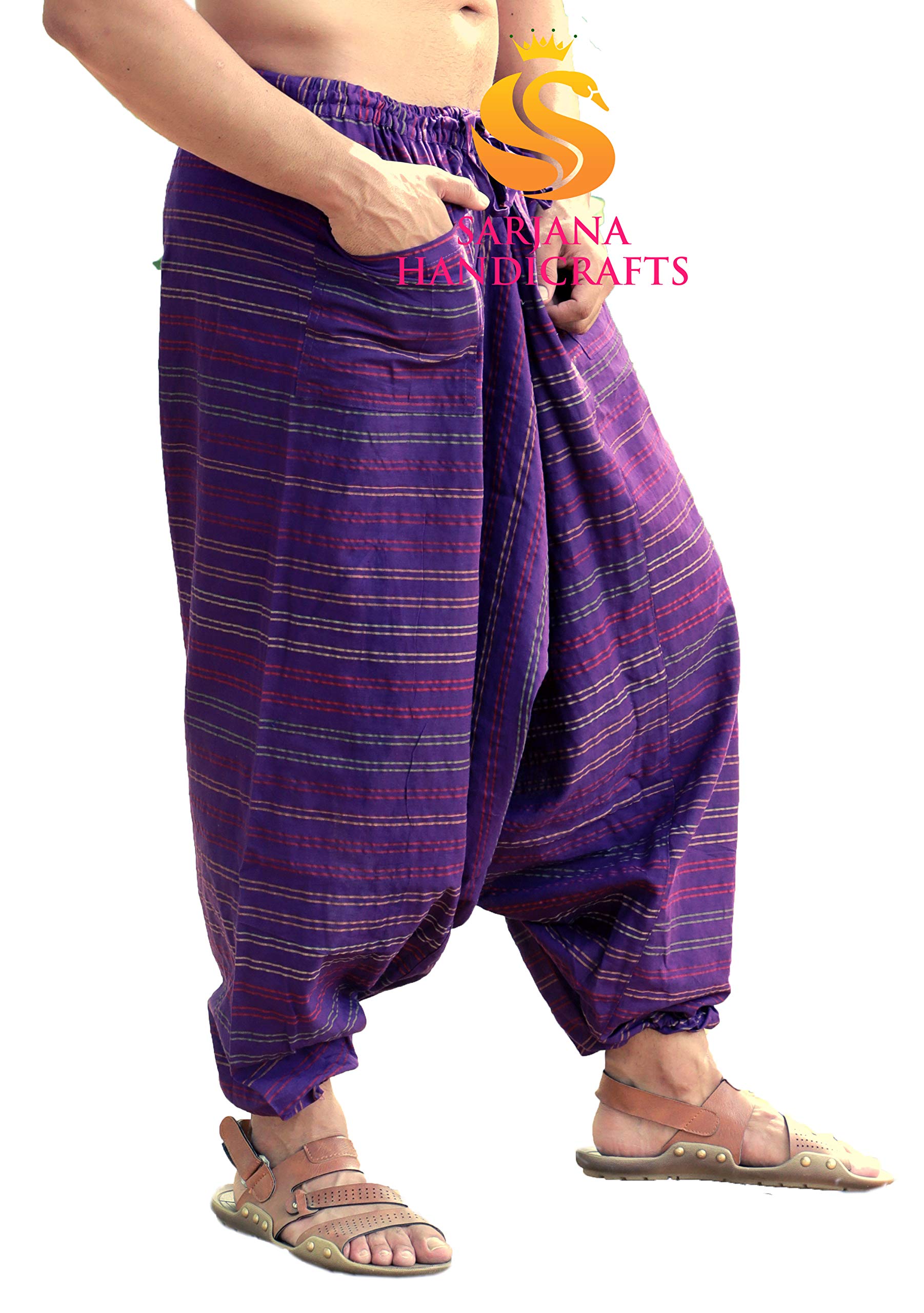 SARJANA - Pantalones hippie de algodón para hombre, para danza, yoga, tiro caído, Violeta intenso, talla única