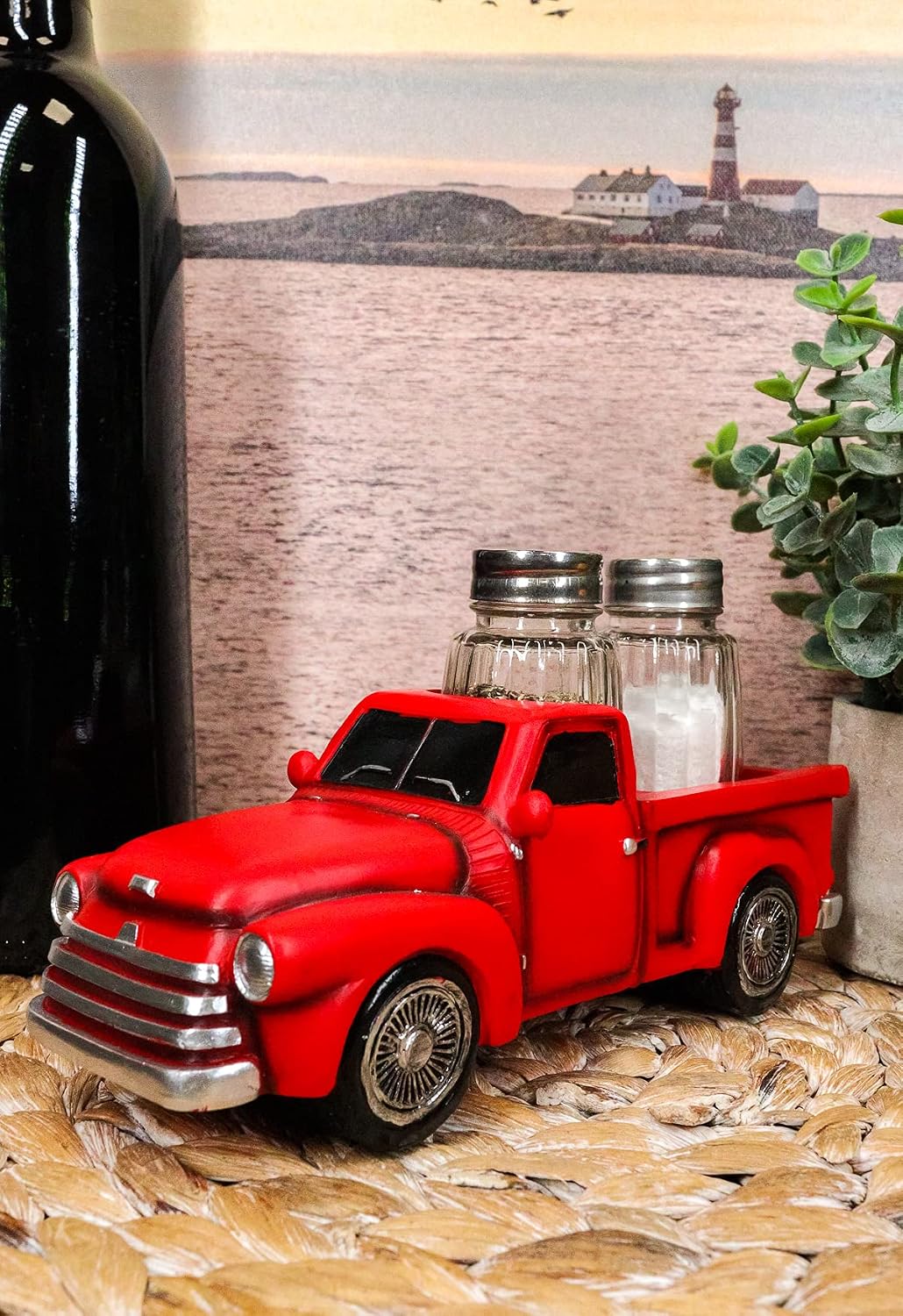 Ebros Classic Old Fashioned Red Pickup Truck Figurine Holder For Glass Salt And Pepper Shakers Kitchen Decor Statue (S&P Shakers)