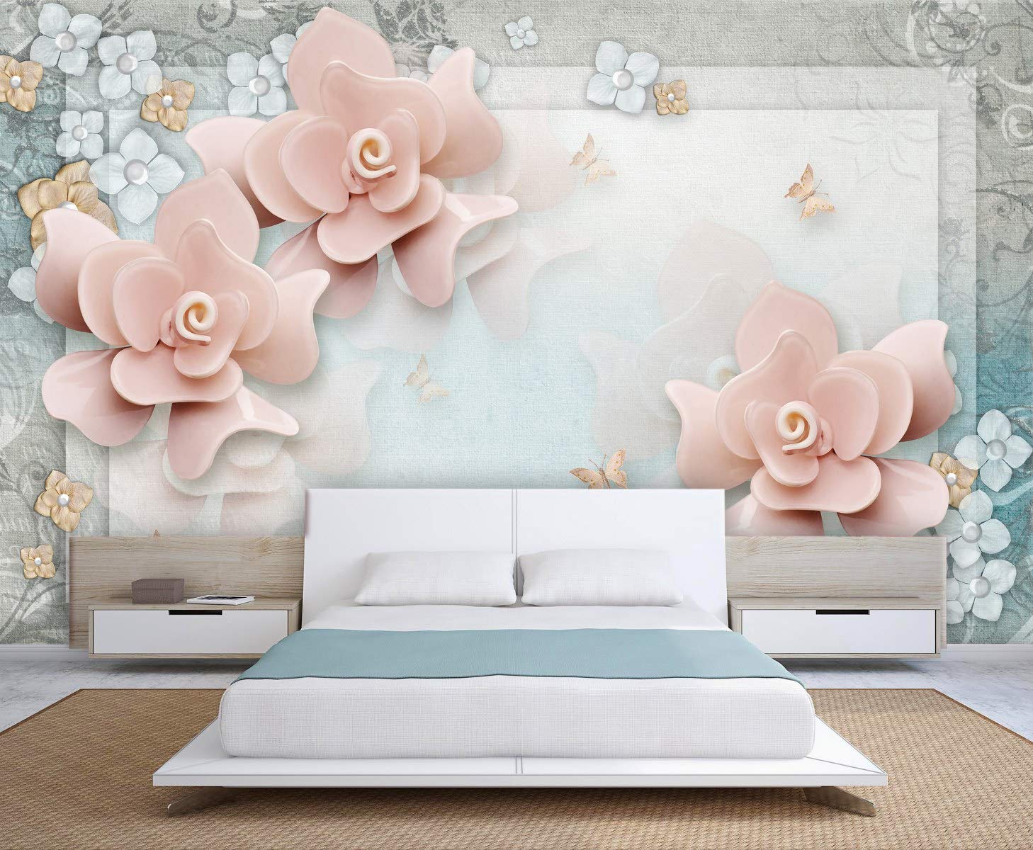 999STORE 3D Large Pink Flowers and Golden Butterflies Wallpaper for Living Room (Non-Wooven_11X9 Feet_Multi) (B07PFC5GBC) Amazon Price History, Amazon Price Tracker