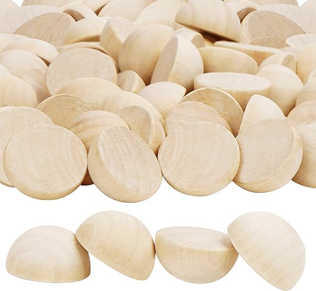 Belle Vous Natural Unfinished Wooden Half Craft Balls (100 Pack) - 25mm DIY Mini Split Round Hemisphere Wood Ball Set - Art Supply Beads, Jewellery Design, Making Christmas Decorations & Projects