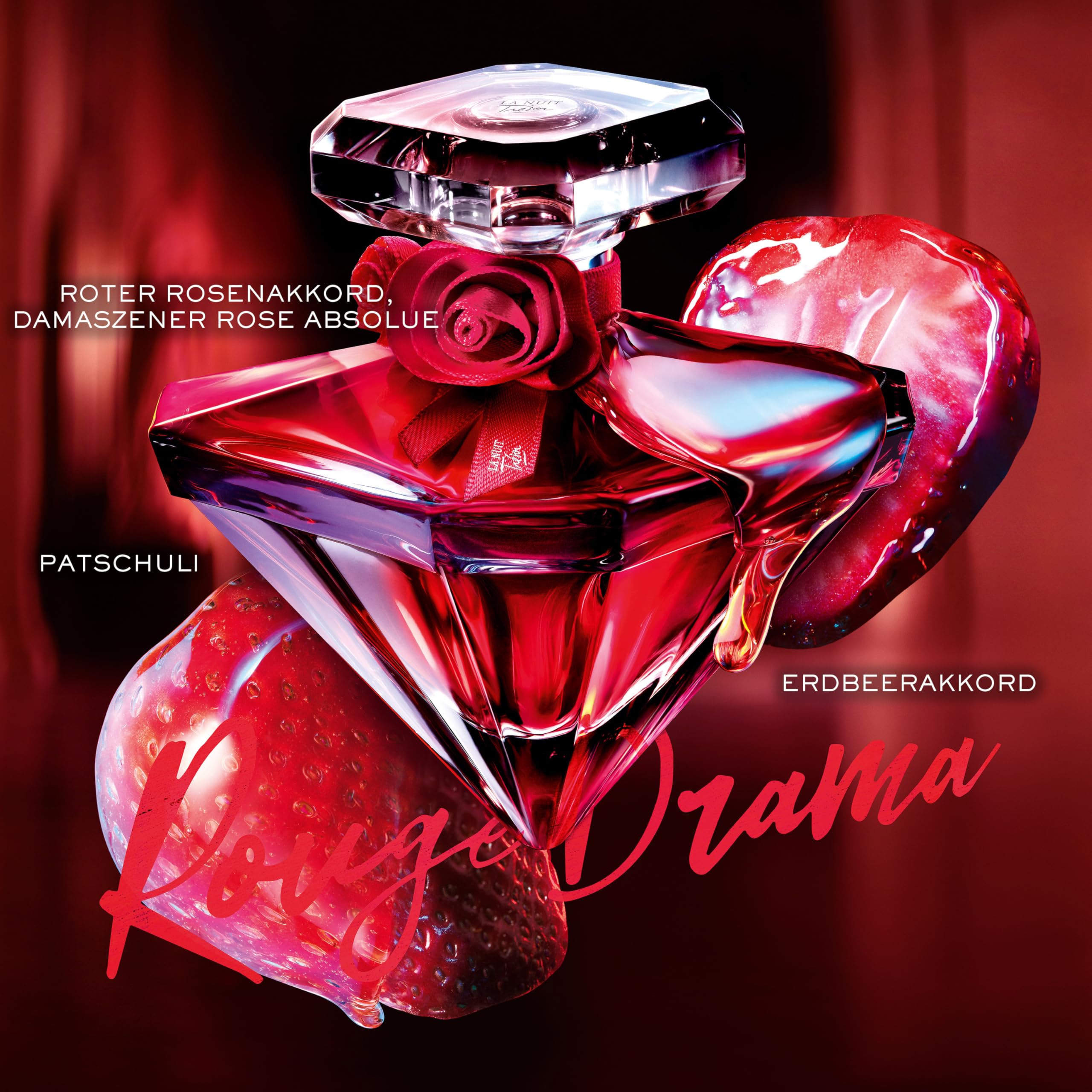 Lancôme La Nuit Trésor Rouge Drama Eau de Parfum Intense, Damenduft | Mit natürlichem Erdbeerextrakt, edler Damascena-Rose und Patchouli, sinnlich, für eine holzige Wärme und dramatische Eleganz
