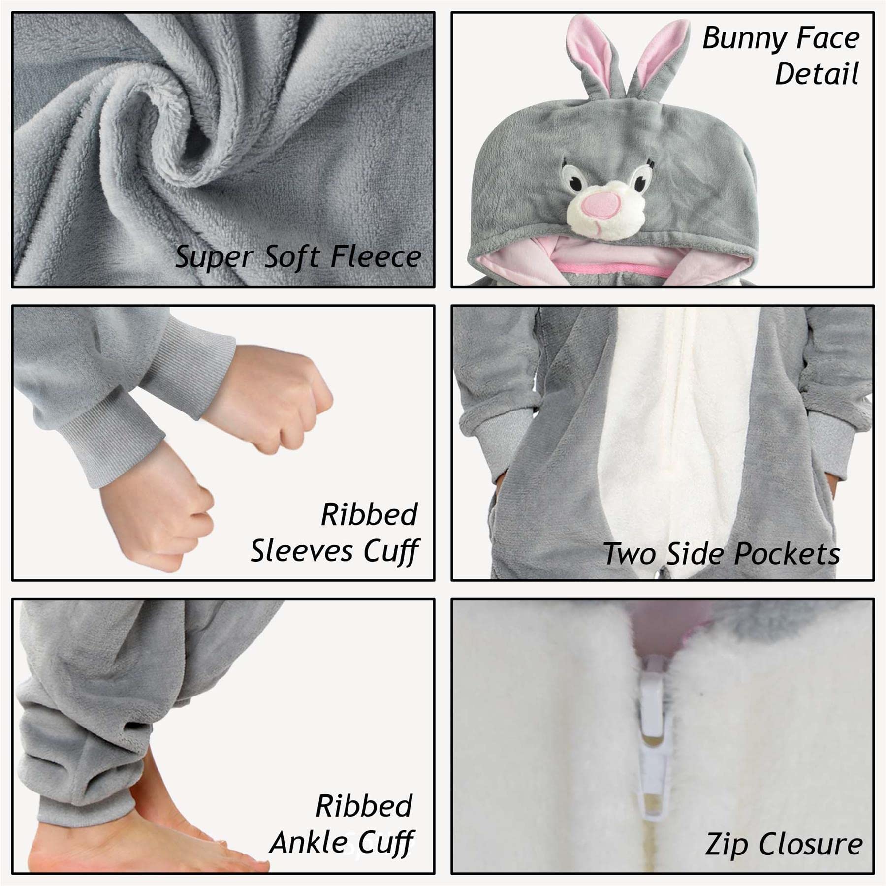 A2Z 4 Kids Filles Garçons Lapin Costume Combinaisons Doux Peluche Polaire Combishort Enfants Animal À Capuche Grenouillère Enfants Une Pièce Cosplay Tout en Un Lapin Pyjama De Noël Âge 2-14 Ans