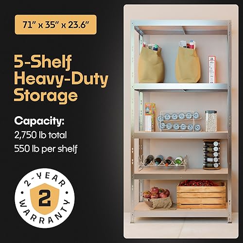 Miniatura 4 de Estantes de almacenamiento 5 estantes de almacenamiento resistentes con capacidad de carga total de 2,750 libras, 550 por estante de almacenamiento,