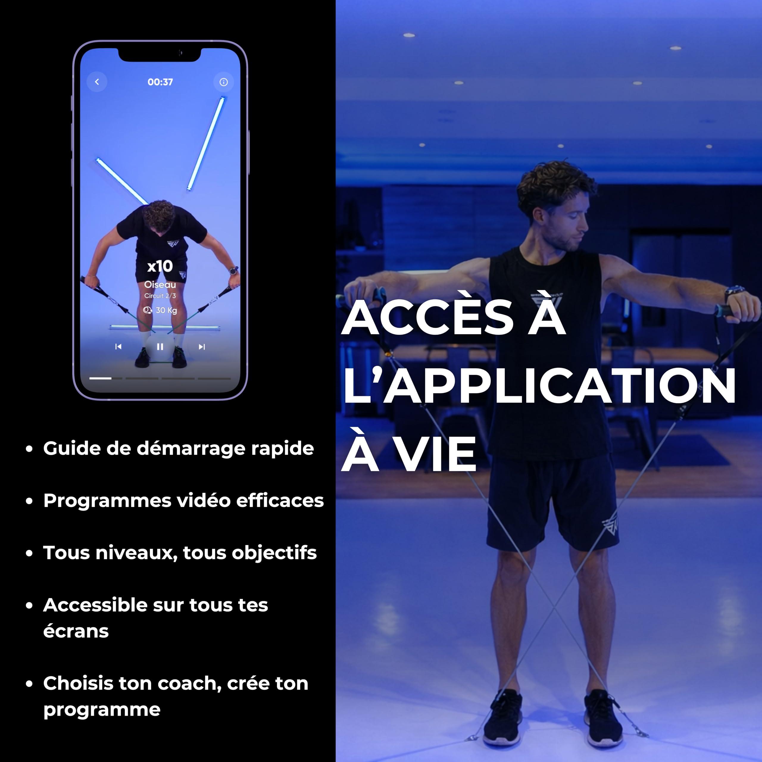 Kit d’Élastiques de Musculation 7 Bandes de Résistance Ajustable 5-120 kg avec Poignées, Sangles de Cheville, Ancrage de Porte