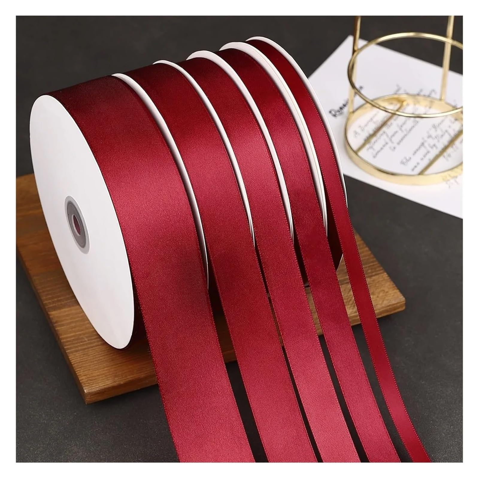 Cintas para envolver tartas, Cinta roja vino de múltiples anchos 100 yardas(1cm)