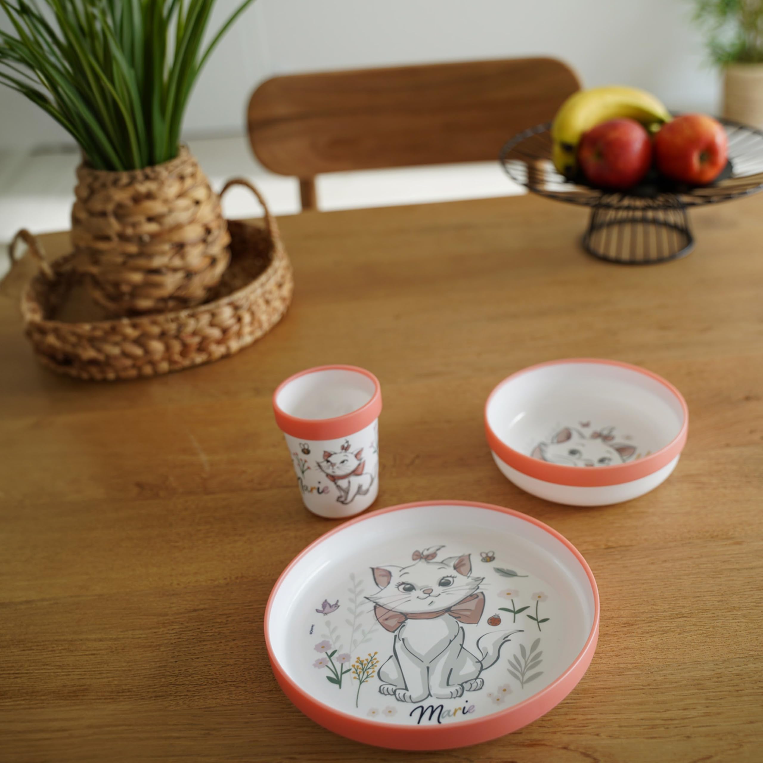 Disney Baby Aristochats Marie Coffret Repas 3 Pièces Bol Assiette Gobelet Anti-Dérapants Blanc