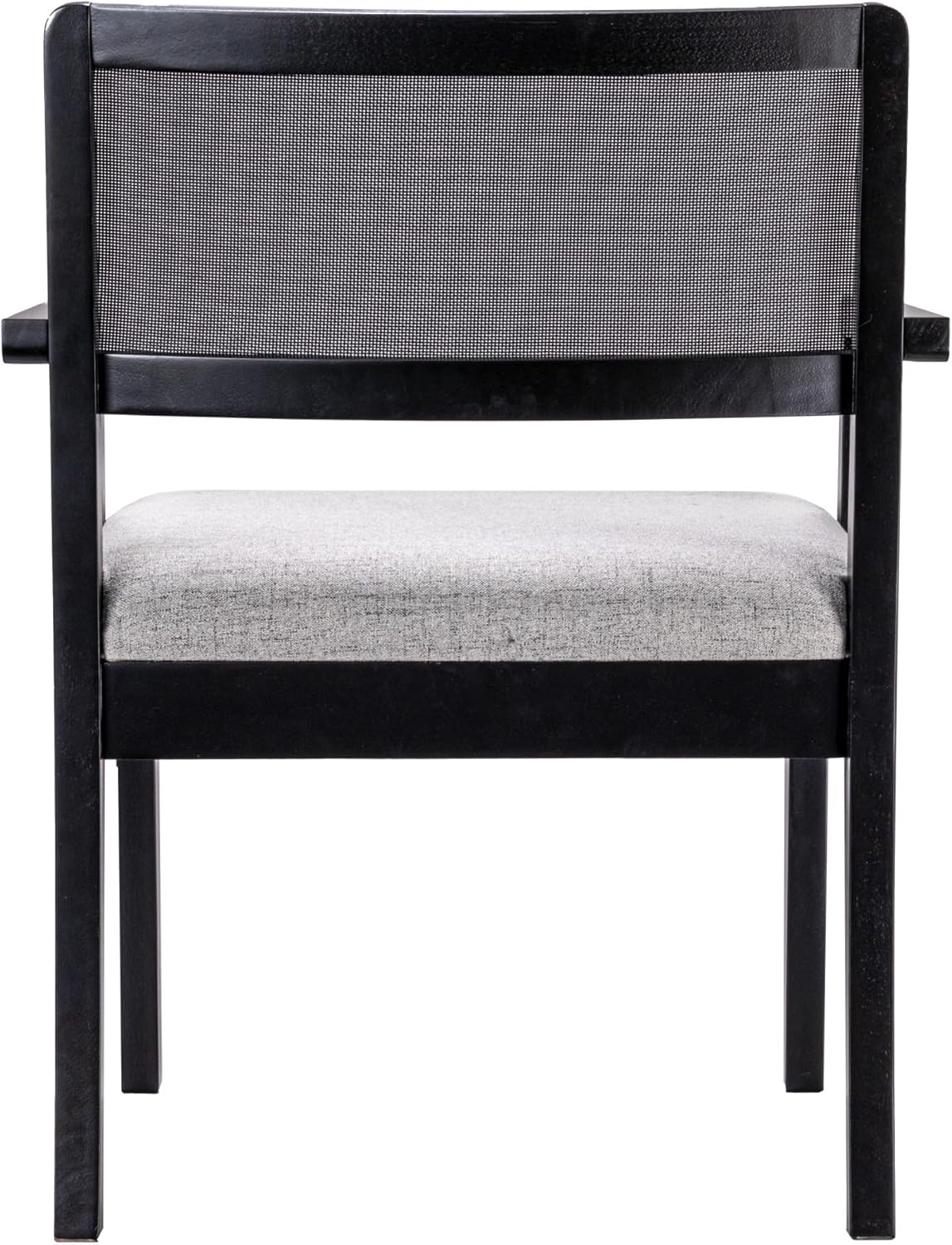 Creative Co-Op Crawford Mid Century Modern Solid Wood Black Arm Chair with Woven Black Cane Back and Cotton Blend Upholstered Seat, Heathered Grey