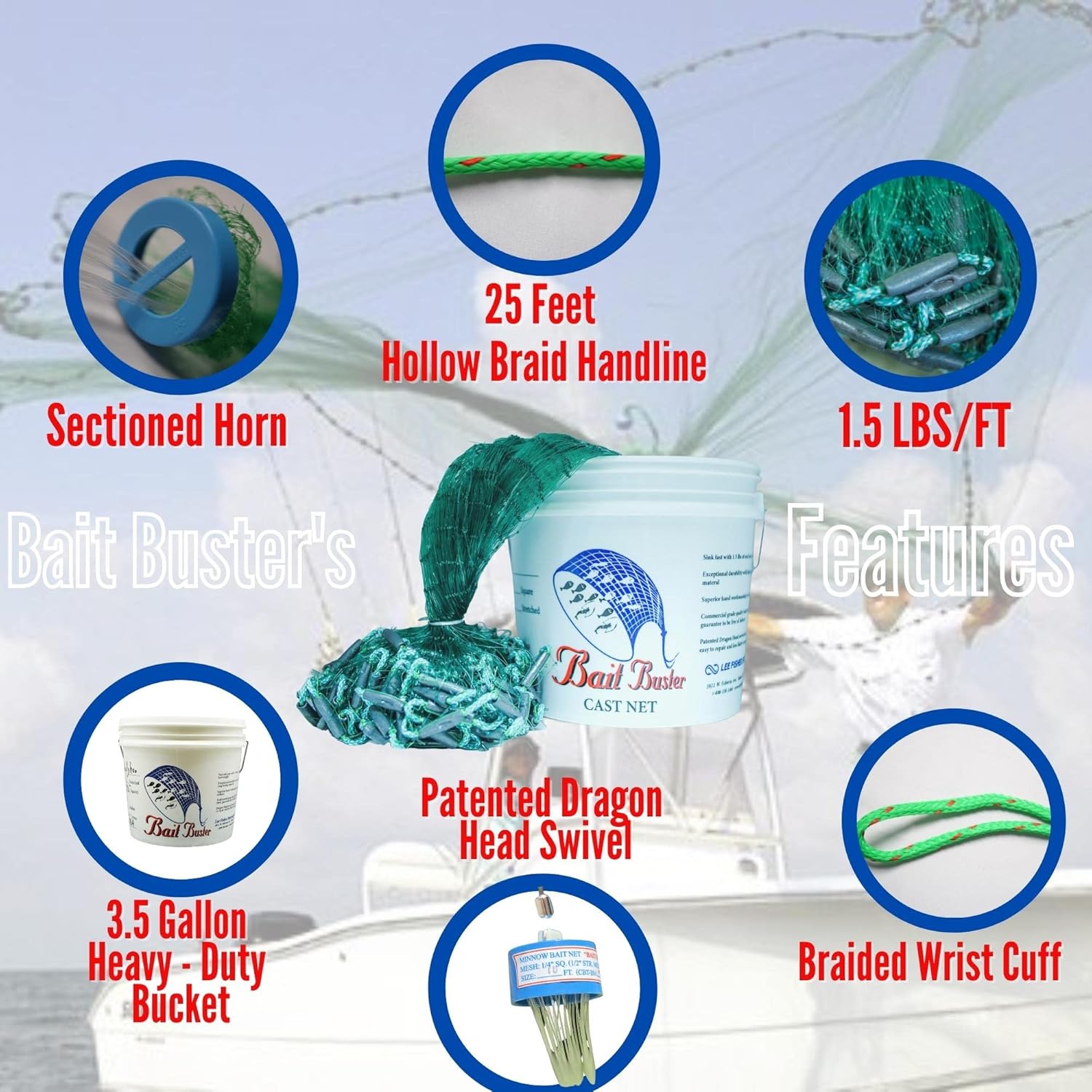 Menhaden Cast Net 5/8 Mesh 6 FT