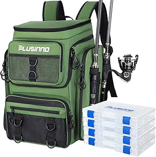 PLUSINNO fishing backpack with rod holders and tackle box