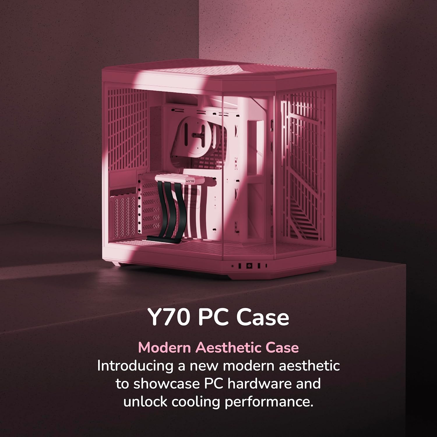 Hyte Y70 Mid-Tower ATX Gaming PC Desktop Case - Panoramic Tempered Glass - Dual Chamber - High Airflow Chassis - PCIE 4.0 Riser Cable Included - New Modern Aesthetic - Strawberry Milk (Pink)