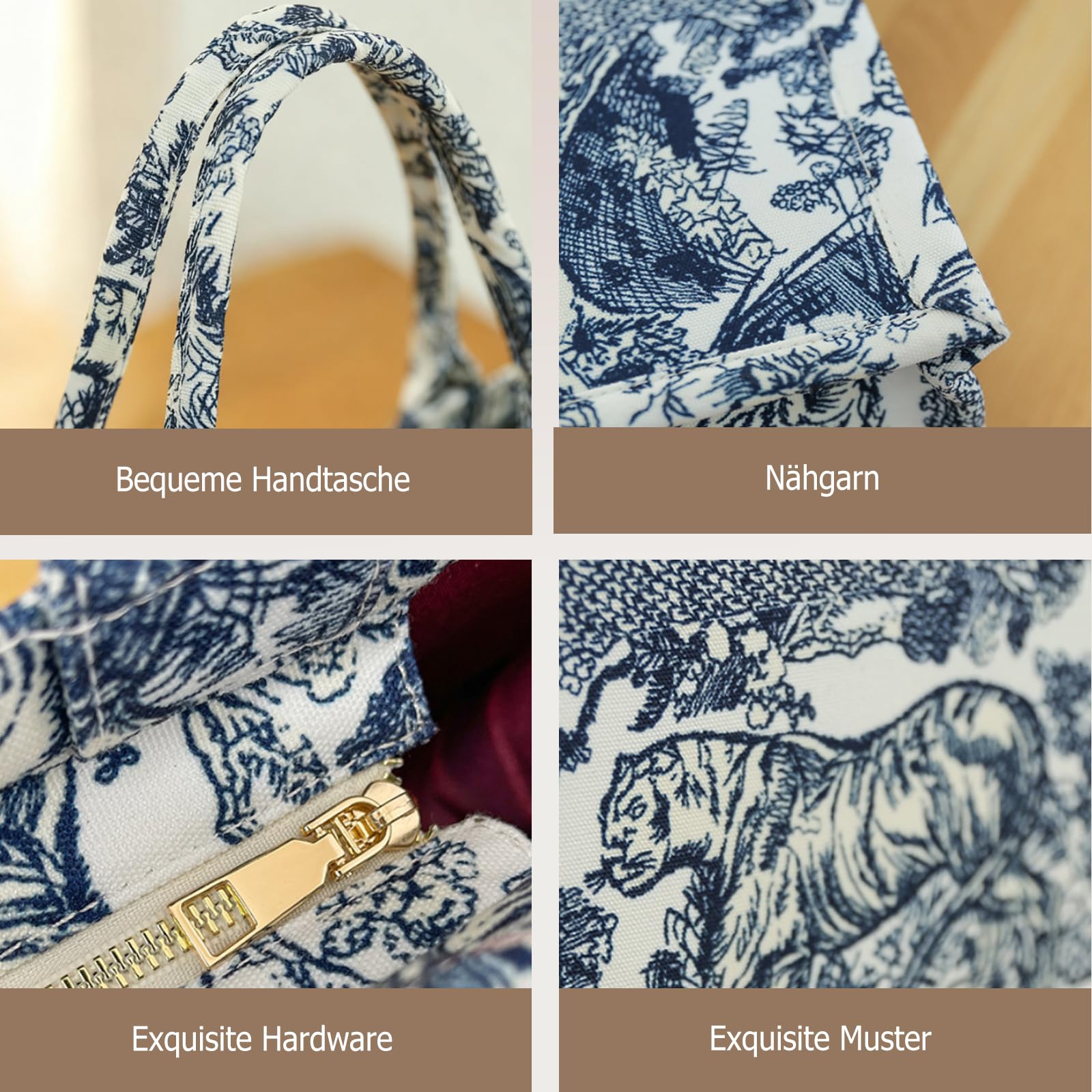 CORIOS Damen Laptoptasche Aktentasche mit Ethnischen Druckmustern Böhmische Schultertasche Sommer Strand Tasche Mode Elegant Tote Handtasche Canvas Henkeltaschen Tragetasche Blau