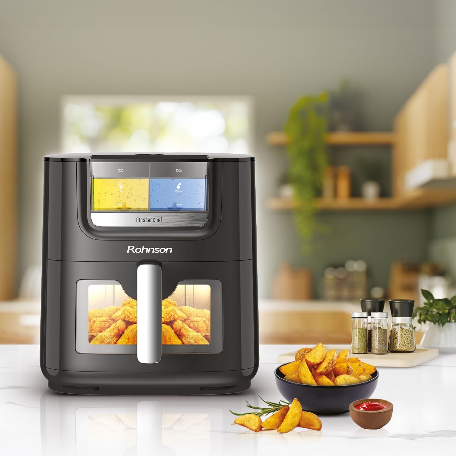 Rohnson R-2887 MasterChef Air Fryer XXL cooking food in kitchen