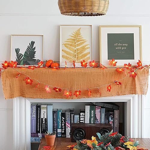 Miniatura 5 de JamBer Guirnalda de hojas de arce de otoño, 20 luces LED de hadas de hojas de arce de 7.4 pies, guirnalda de luces de otoño impermeable, guirnalda