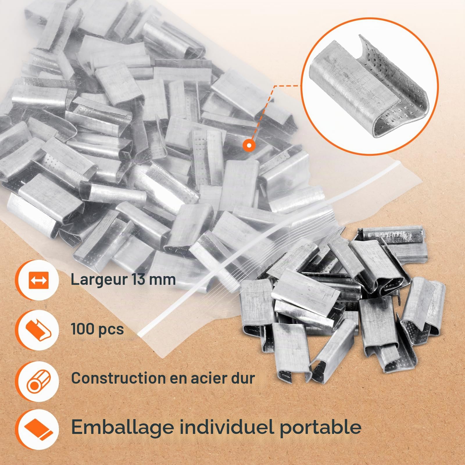 BAOSHISHAN Kit de cerclage PET/PP 12-16 mm Outils de cerclage pour palettes à usage intensif Outil de cerclage manuel (500 m de sangle PP, 100 boucles, 20 coins d'emballage)