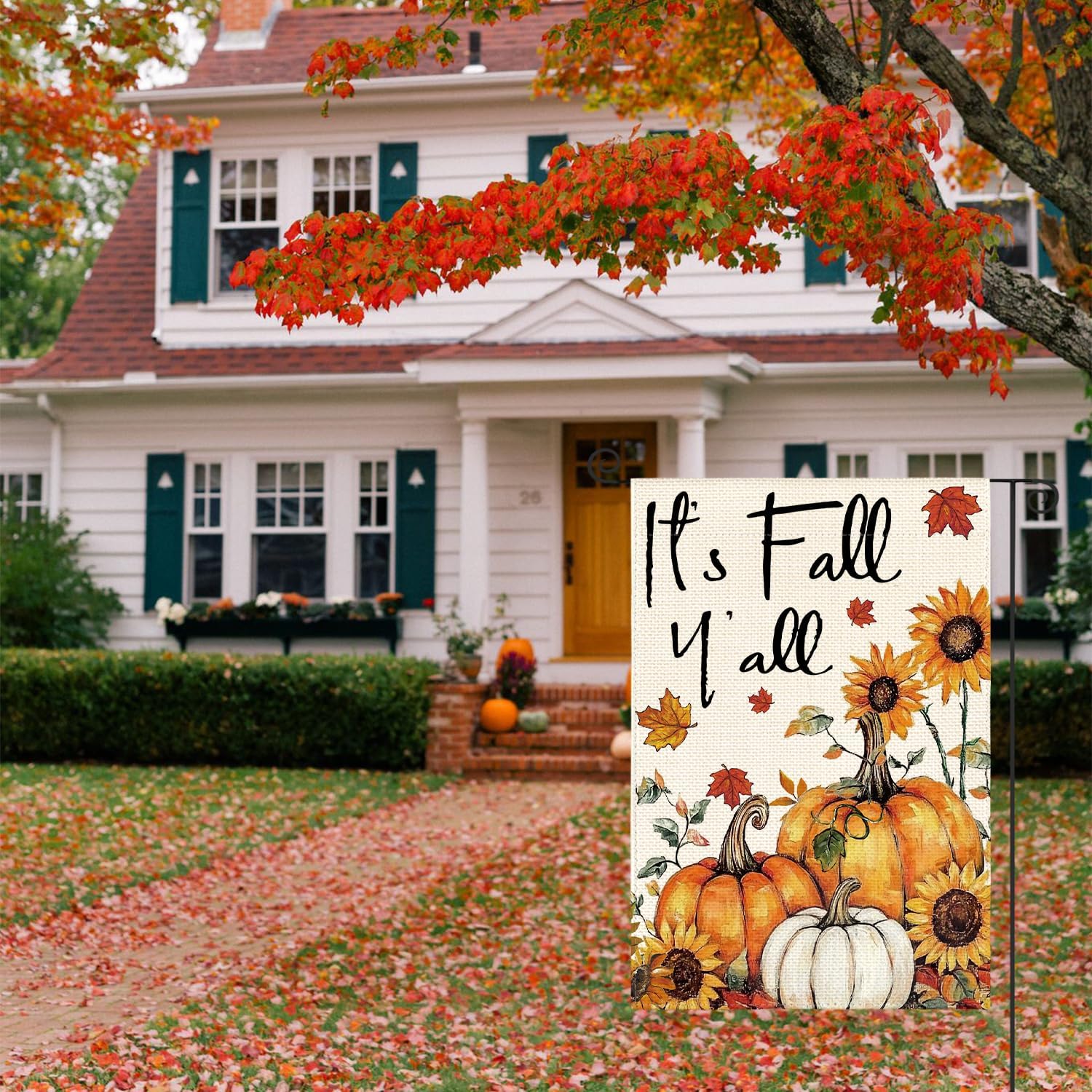 AVOIN colorlife Fall Garden Flag 12x18 Inch Double Sided Outside, It's Fall Y'all Pumpkin Autumn Rustic Yard Outdoor Flag - Image 4