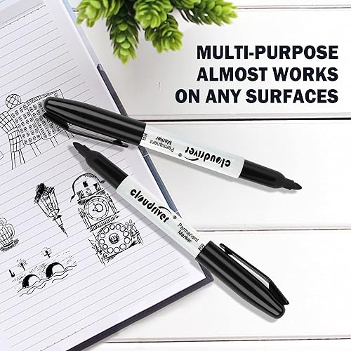 Miniatura 4 de cloudriver Marcadores permanentes, juego de 148 marcadores permanentes negros, punta fina, marcadores permanentes a granel para trabajar en madera,