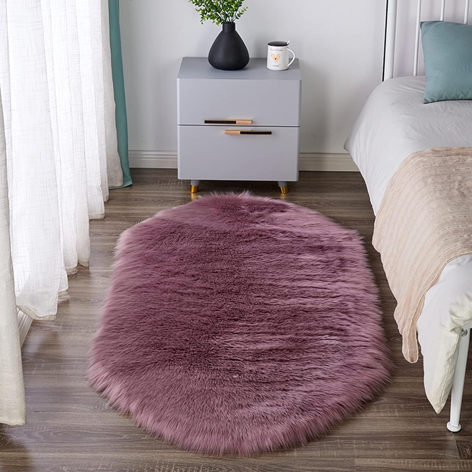 Faux Fur Sheepskin Rug Fluffy Area Rug Plush Carpet Faux Fleece Chair Cover Seat Pad Soft Warm Shaggy Area Rugs for Living Room Bedroom Sofa Floor,50x100cm,Purple
