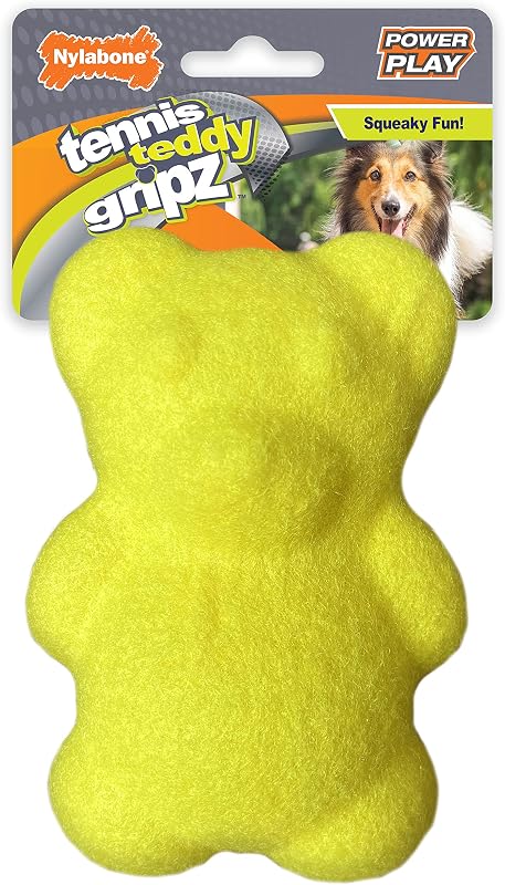 Power Play Tennis Teddy Gripz Dog Fetch Toy, Medium | Material de fieltro, suave con los dientes, juguete para perros chirriante, fácil de recoger para los perros, ideal para ir a buscar, lindos juguetes interactivos para perros