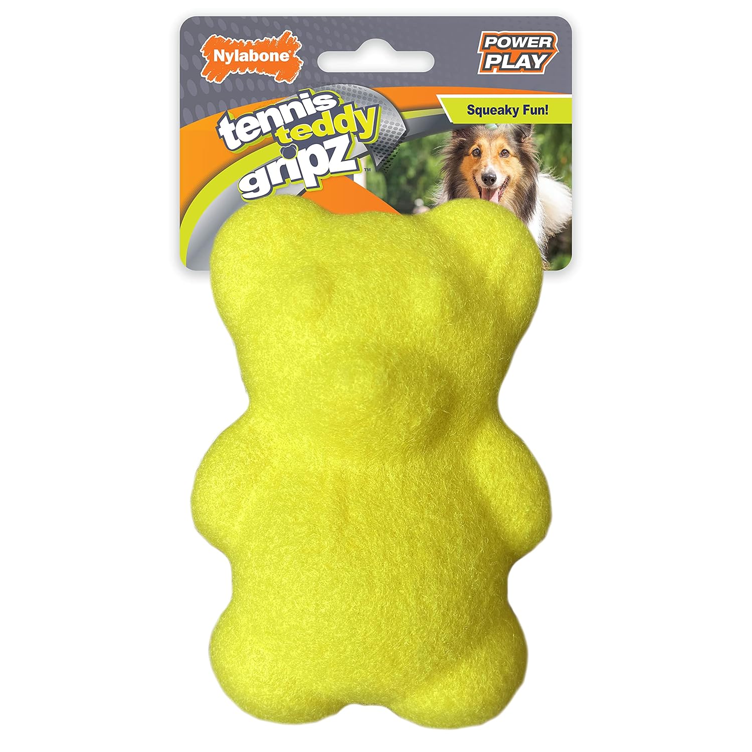 Nylabone Power Play Tennis Ball Teddy Bear Gripz Felt Rubber Fetch Toy Squeaky Toys for Dogs Medium 1