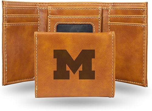 Vista 390 de Rico Industries NCAA - Cartera triple grabada con láser y tres pliegues grabada con láser, accesorio para hombre Negro